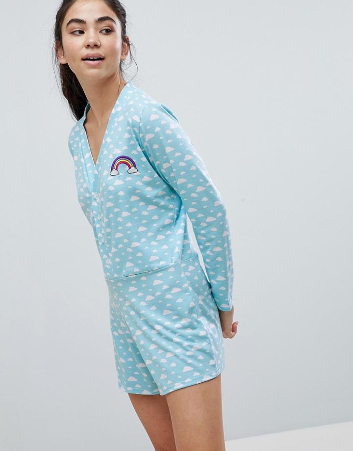 Adolescent Clothing Cloud Print Romper - Blue