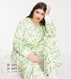 Native Youth Plus Relaxed Sweater In Abstract Squiggle Knit - Part Of A Set-green