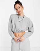 Topshop Cropped Elastic Sweat In Gray Heather