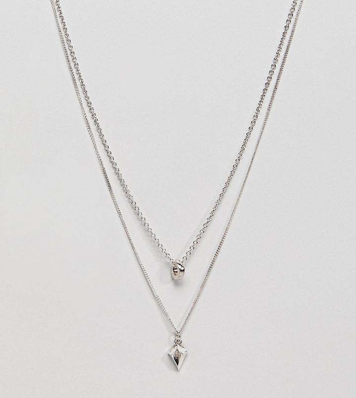 Icon Brand Diamond & Loop Pendant Necklace In Antique Silver In 2 Pack Exclusive To Asos - Silver