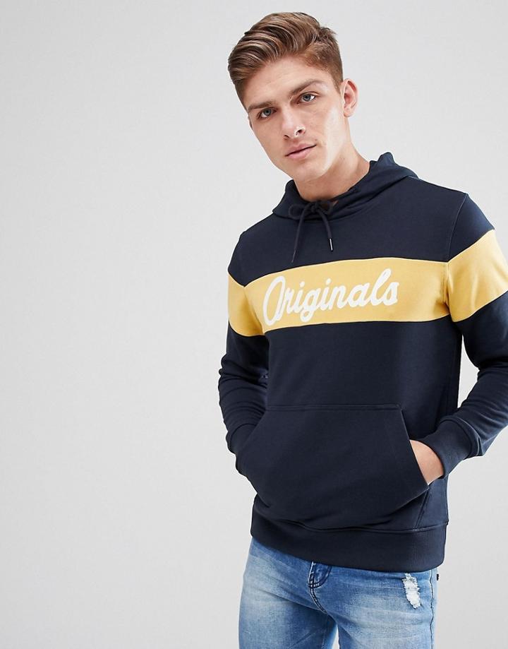 Jack & Jones Originals Hoodie With Branded Panel - Navy