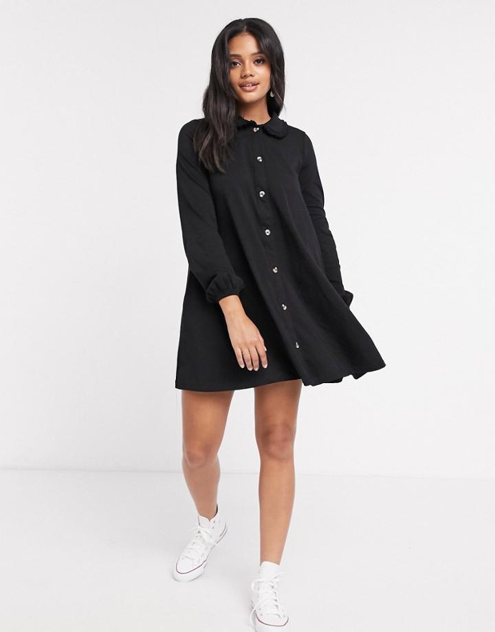 Asos Design Mini Dress With Lace Trim Collar In Black
