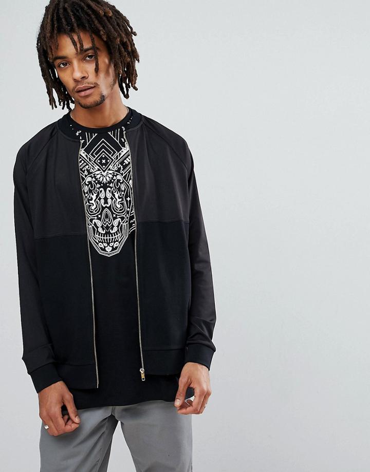 Asos Bomber Jacket With Neoprene Panel - Black