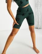 Asos 4505 Seamless Booty Legging Short With Jacquard Print In Recycled Yarn-green
