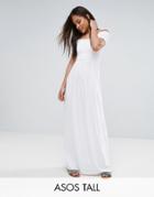 Asos Tall Off Shoulder Maxi Sundress With Shirring - White