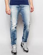 Diesel Jeans Sleenker Dna 672i Skinny Fit Stretch Distress Repair Light Wash - Light Wash