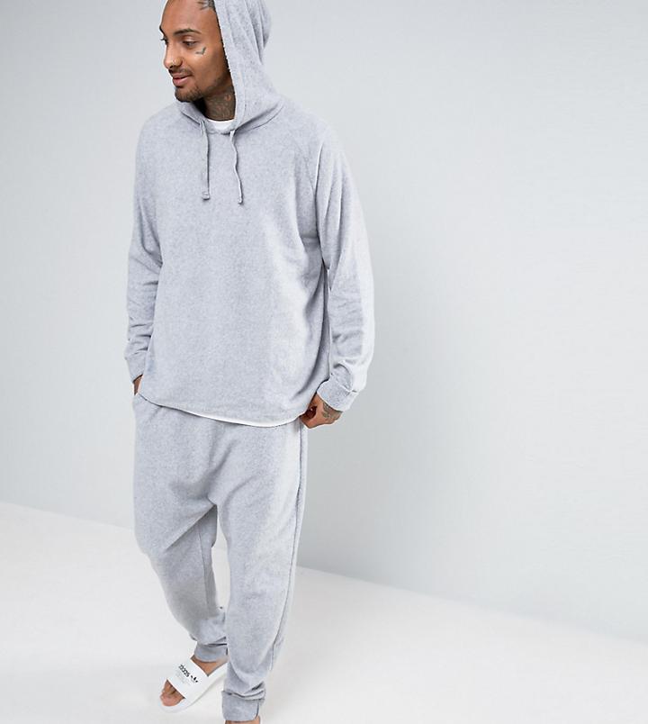 Asos Drop Crotch Joggers In Towelling With Turn Up Cuffs - Gray