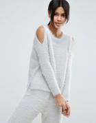 Asos Lounge Sweater With Cold Shoulder In Fluffy Yarn Co-ord - Gray