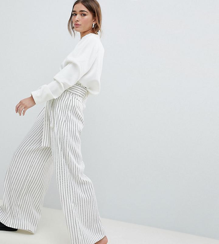 Asos White Petite Pinstriped Wide Leg Pants - Multi