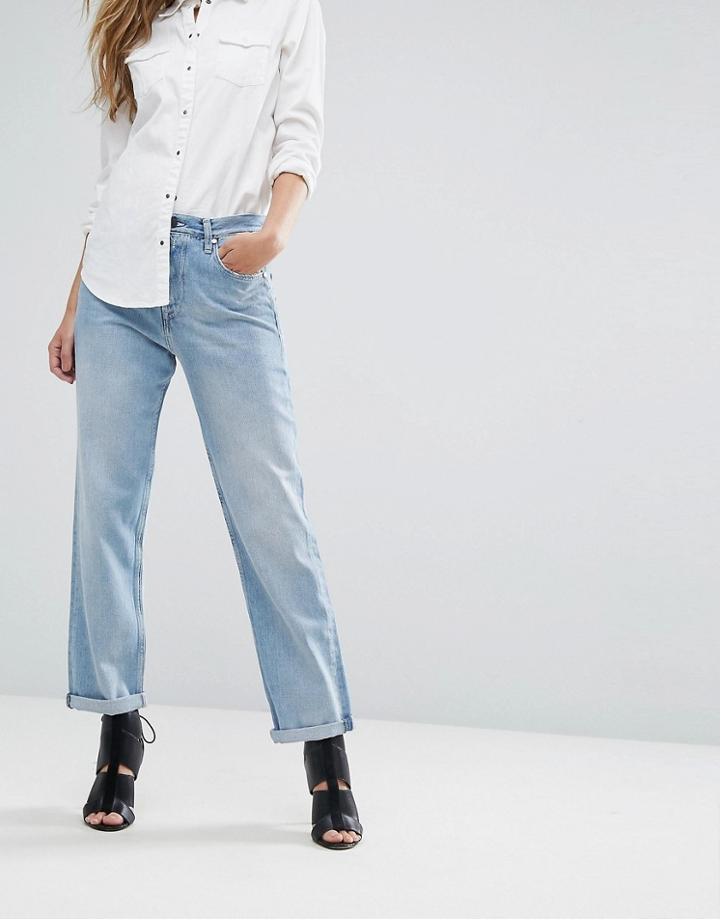 Replay High Waist Slouchy Boyfriend Jean With Slogan Back Pocket - Blue