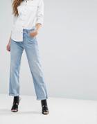 Replay High Waist Slouchy Boyfriend Jean With Slogan Back Pocket - Blue