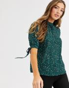 Fashion Union High Neck Top With Tie Sleeve Detail-green