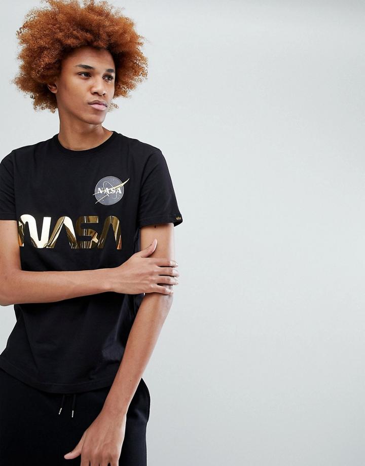 Alpha Industries Nasa Gold Foil Print T-shirt In Black - Black