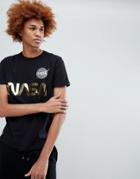Alpha Industries Nasa Gold Foil Print T-shirt In Black - Black