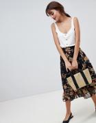 Vila Floral Midi Skirt With Ruffle Hem - Multi