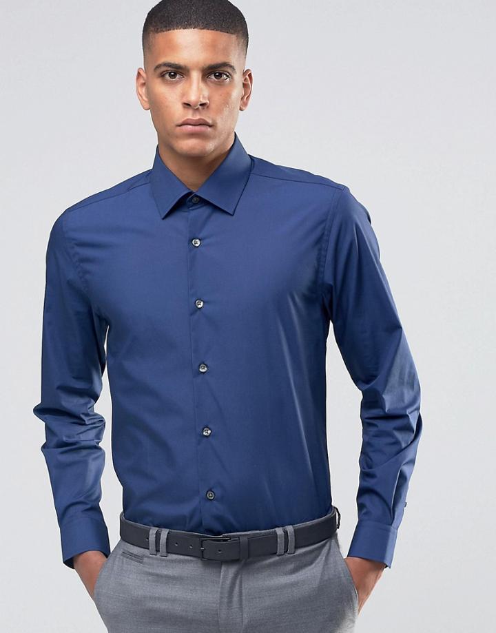Number Eight Savile Row Skinny Smart Shirt With Point Collar - Navy