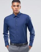 Number Eight Savile Row Skinny Smart Shirt With Point Collar - Navy