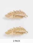 Asos Design Pack Of 2 Leaf Hair Clips In Gold Tone