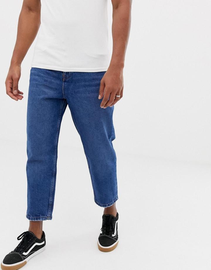 Bershka Dad Fit Jeans In Mid Blue - Blue