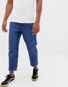 Bershka Dad Fit Jeans In Mid Blue - Blue