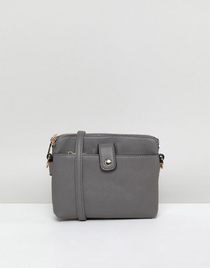 Melie Bianco Vegan Leather Double Zip Compartment Crossbody Bag - Gray