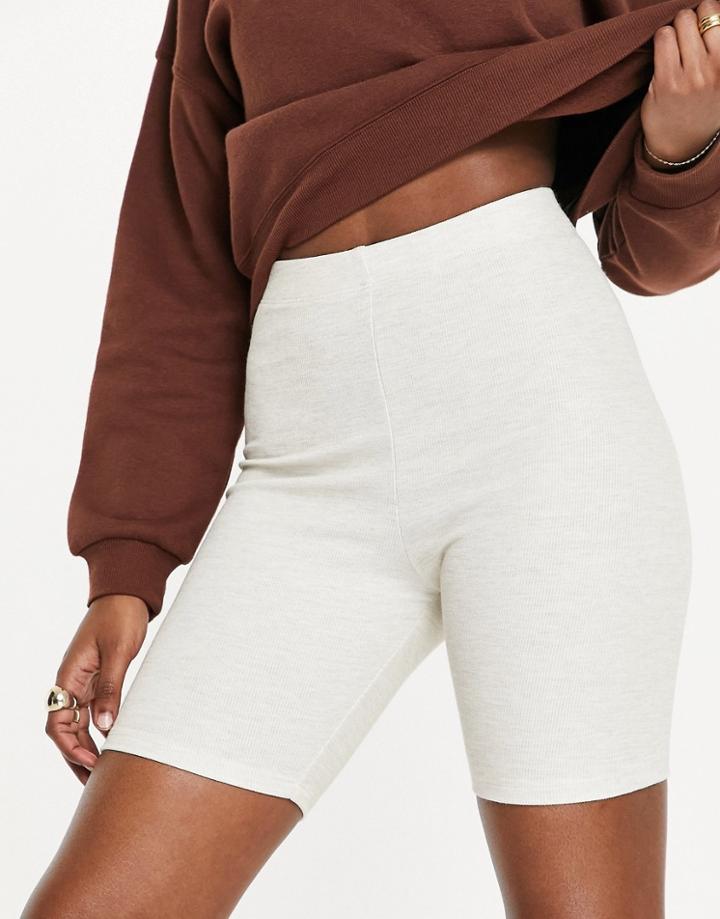 Topshop Speckled Rib Legging Short In Stone - Part Of A Set-neutral