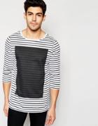Asos Longline Long Sleeve Top With Stripe And Block Print