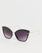 Asos Design Cat Eye Sunglasses With Metal Nose Bridge-black