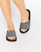 Thewhitebrand Black Glitter Slider Flat Sandals - Multi