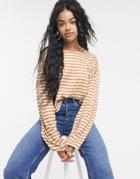 Unique 21 Lounge Stripe Cropped Longsleeve Top-brown