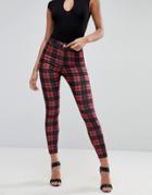 Asos Rivington High Waisted Denim Jeggings In Plaid Print - Multi