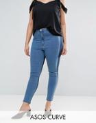 Asos Curve Rivington High Waisted Denim Jegging In Two Tone Blues - Blue