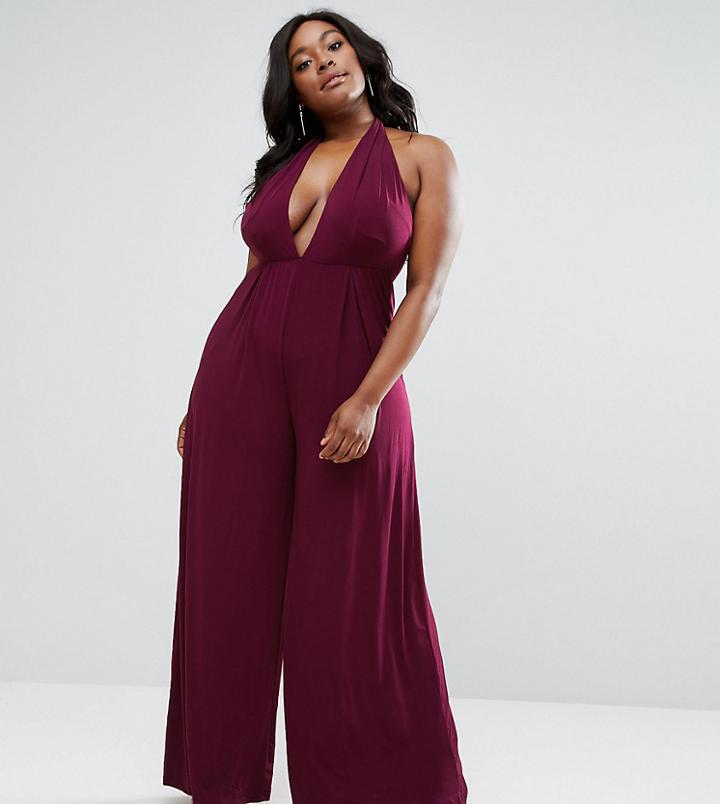 Alice & You Plus Jumpsuit With Plunge Neckline - Purple