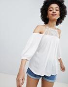 Only Off Shoulder Top With Crochet Insert - White