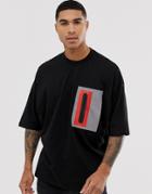 Asos Design Oversized T-shirt With Half Sleeve And Reflective Utility Pocket In Black