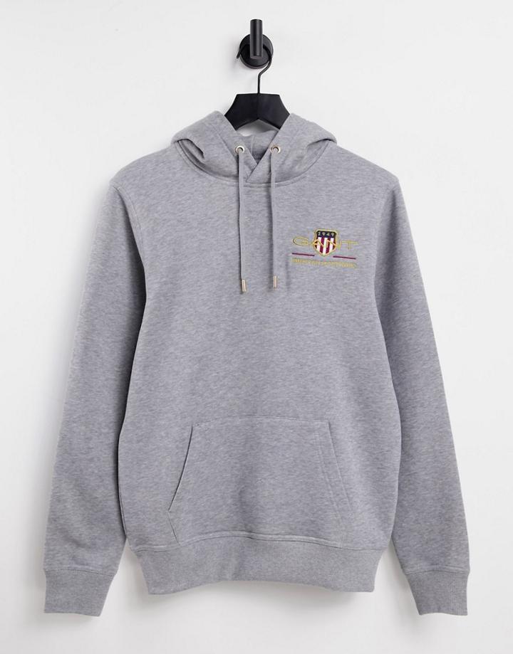 Gant Medium Archive Shield Logo Hoodie In Gray Heather