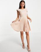 Closet London Pleated Skirt Mini Dress In Peachy Blush-white