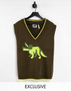 Reclaimed Vintage Inspired Unisex Knitted Vest With Dinosaur Print In Brown