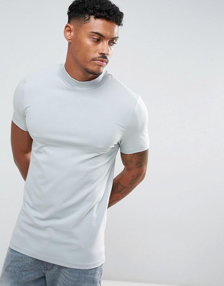 Asos Muscle Fit T-shirt Wit Turtleneck - Blue