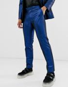 Asos Design Slim Tuxedo Suit Pants In Blue Metallic Jacquard