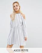 Asos Petite Cold Shoulder Cotton Stripe Smock Dress - Multi