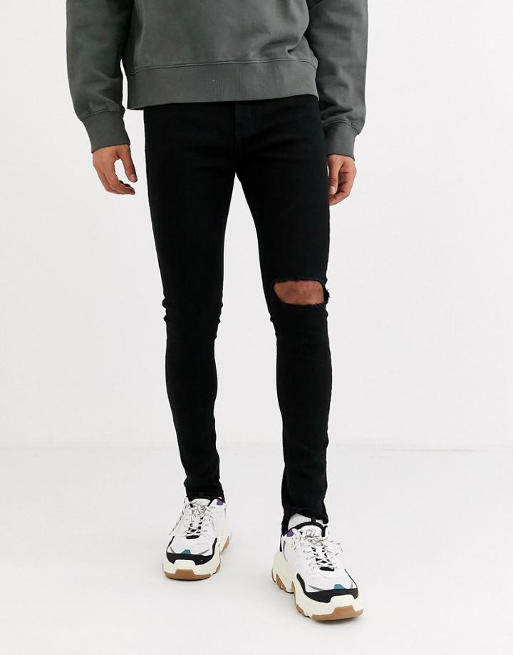 Criminal Damage Essential Skinny Jeans In Black With Knee Rips