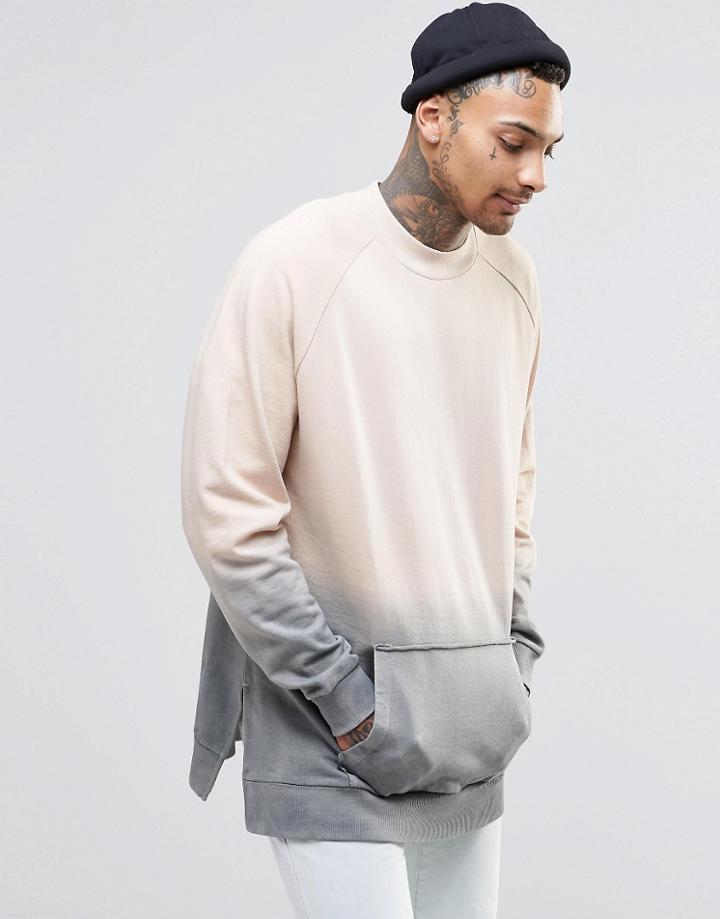 Asos Oversized Sweatshirt In Dip Dye - Beige
