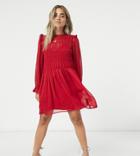 Asos Design Petite Soft Shirred Mini Smock Dress With Frill Details In Red
