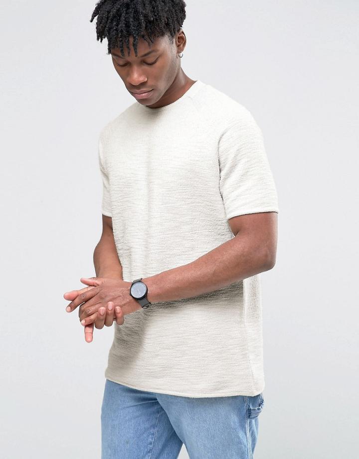 Asos Longline T-shirt In Ecru In Towelling Fabric - White