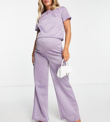 Jaded Rose Maternity Wide Leg Pants In Lilac Sparkle - Part Of A Set-purple