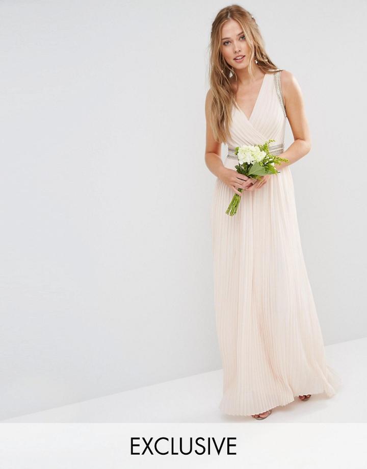 Tfnc Wedding Pleated Embellished Maxi Dress - Nude