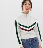 Asos Design Petite Retro Sweatshirt With Tipping And Zip Neck-cream