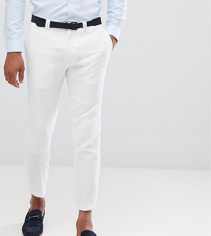 Noak Skinny Cropped Smart Pants In Linen - White