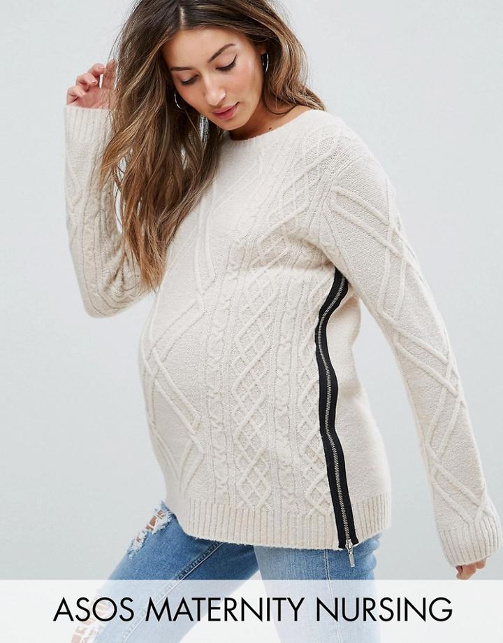 Asos Maternity Nursing Zip Side Sweater - Beige